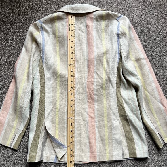 Lafayette 148 Raffia Pastel Stripe Linen Blazer Quiet Luxury Jacket | Sz 4 - Picture 9 of 11